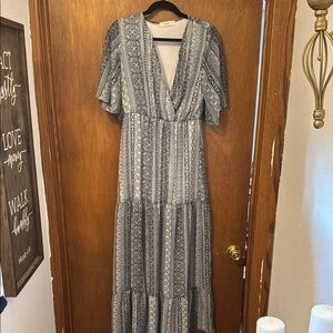 Navy Blue Patterned Maxi Dress
